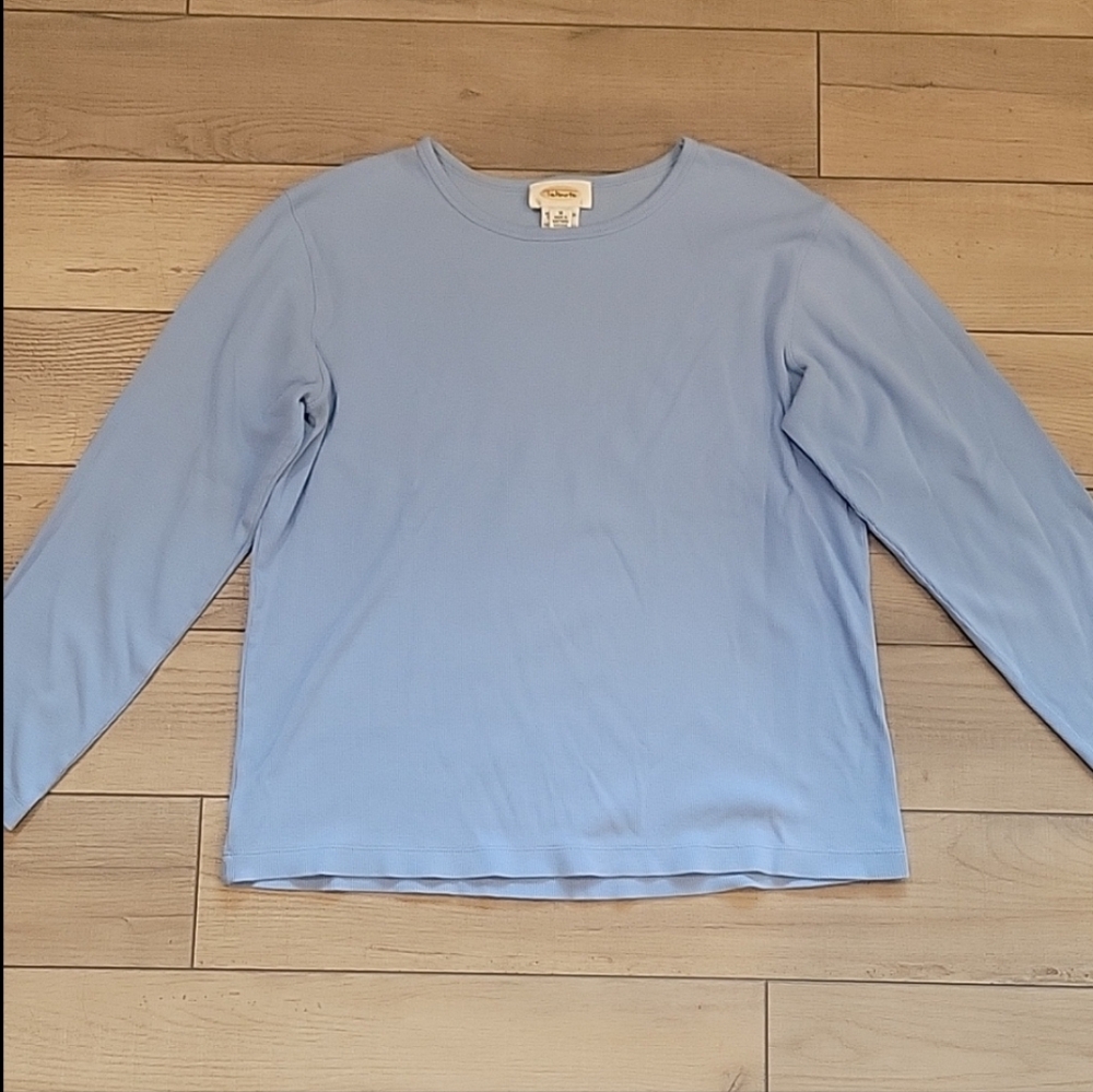 Talbots Blue Ribbed Long Sleeve Crew Neck TShirt - Size Medium